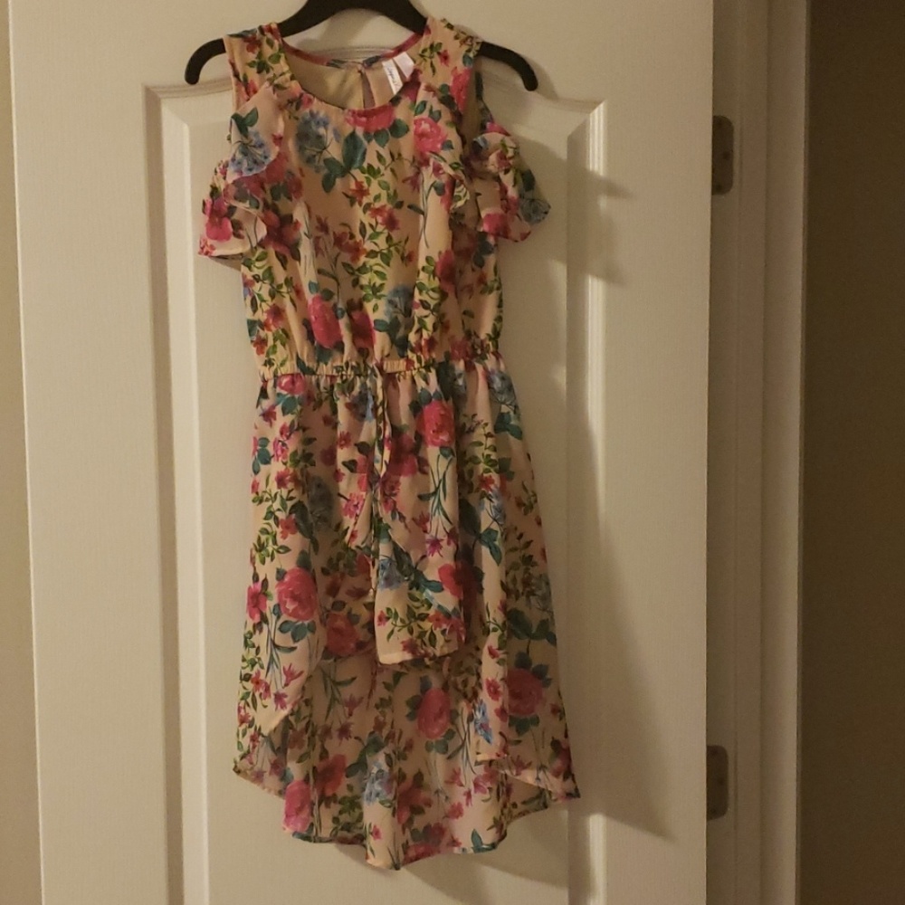 Girls floral high low shorts romper